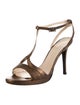 Max Mara Embossed Leather Animal Print T-Strap Sandals