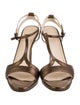 Max Mara Embossed Leather Animal Print T-Strap Sandals