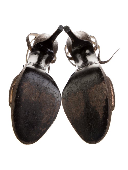 Max Mara Embossed Leather Animal Print T-Strap Sandals