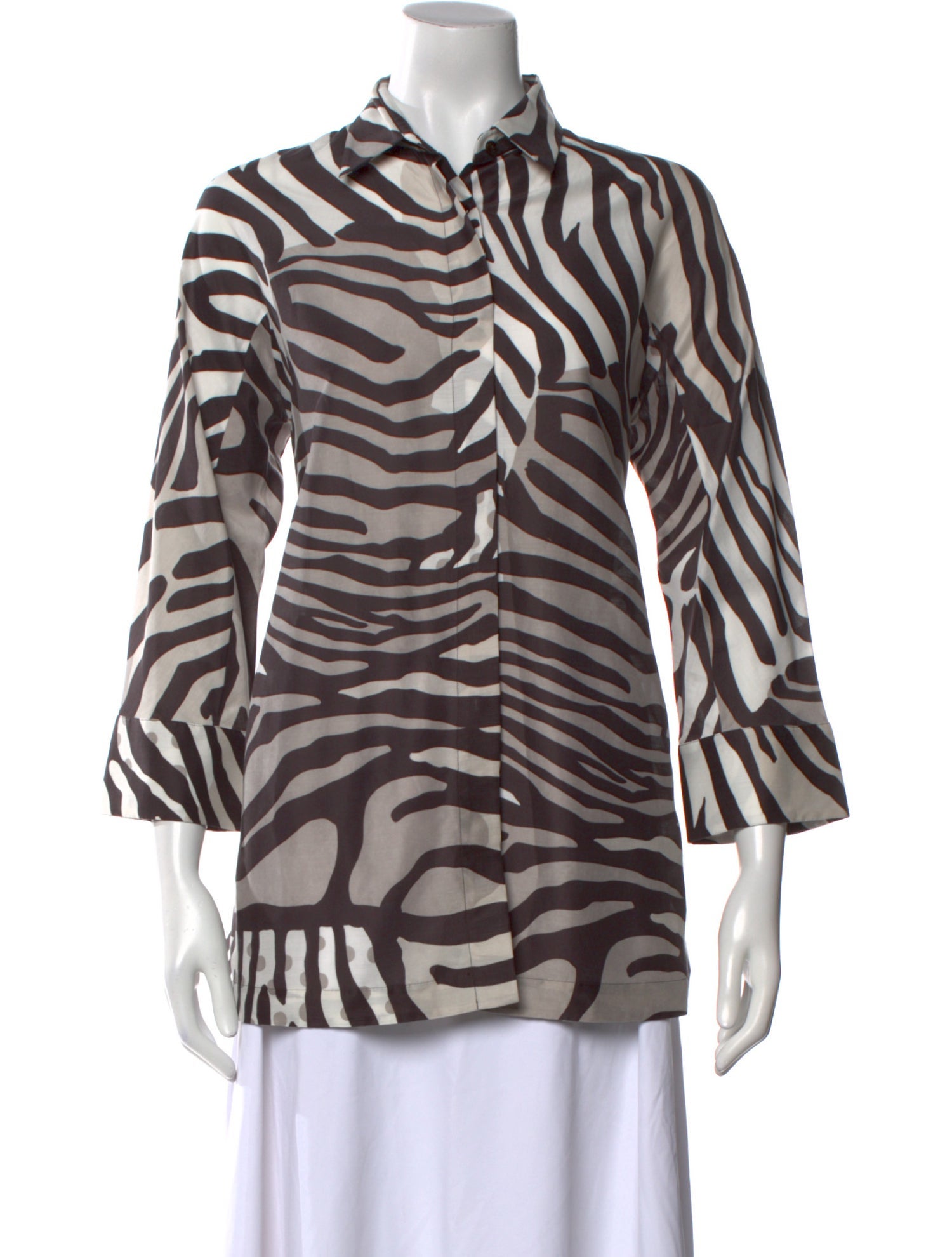 Max Mara Animal Print Three-Quarter Sleeve Button-Up Top