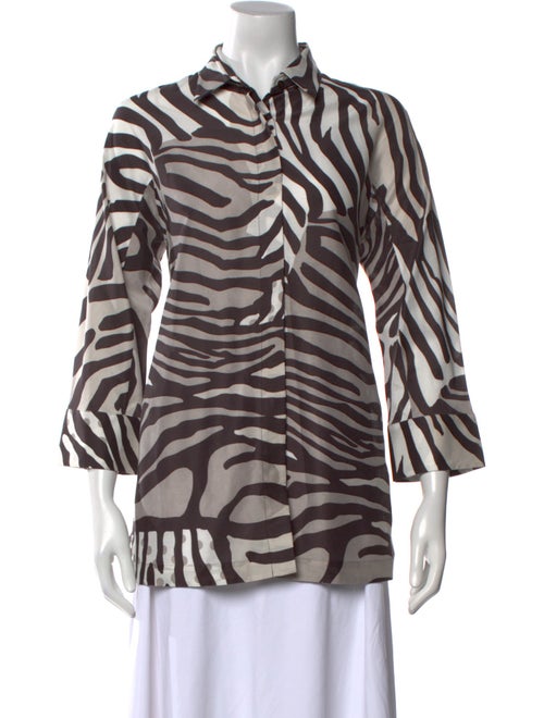 Max Mara Animal Print Three-Quarter Sleeve Button-Up Top