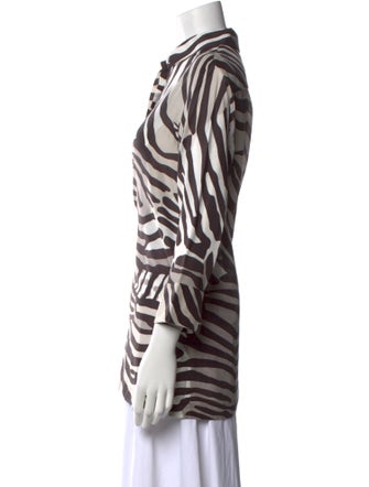 Max Mara Animal Print Three-Quarter Sleeve Button-Up Top