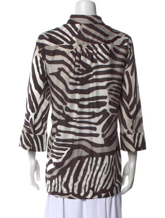 Max Mara Animal Print Three-Quarter Sleeve Button-Up Top