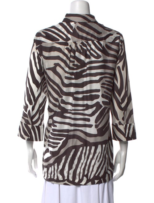 Max Mara Animal Print Three-Quarter Sleeve Button-Up Top