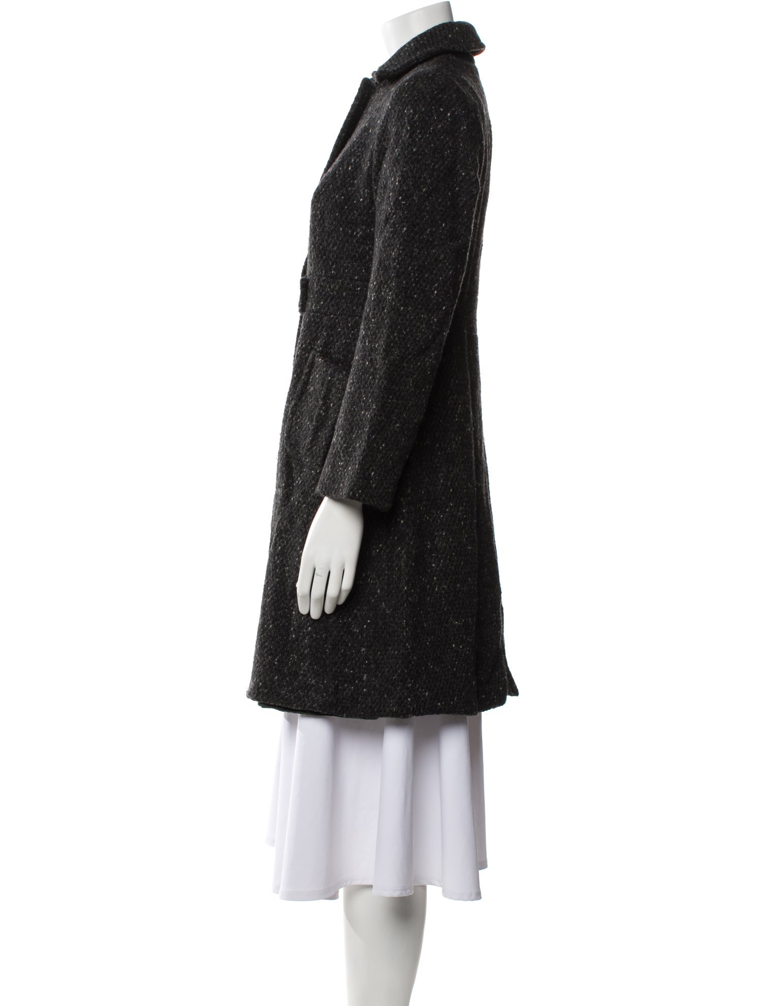 Max Mara Virgin Wool Tweed Pattern Faux Fur Coat