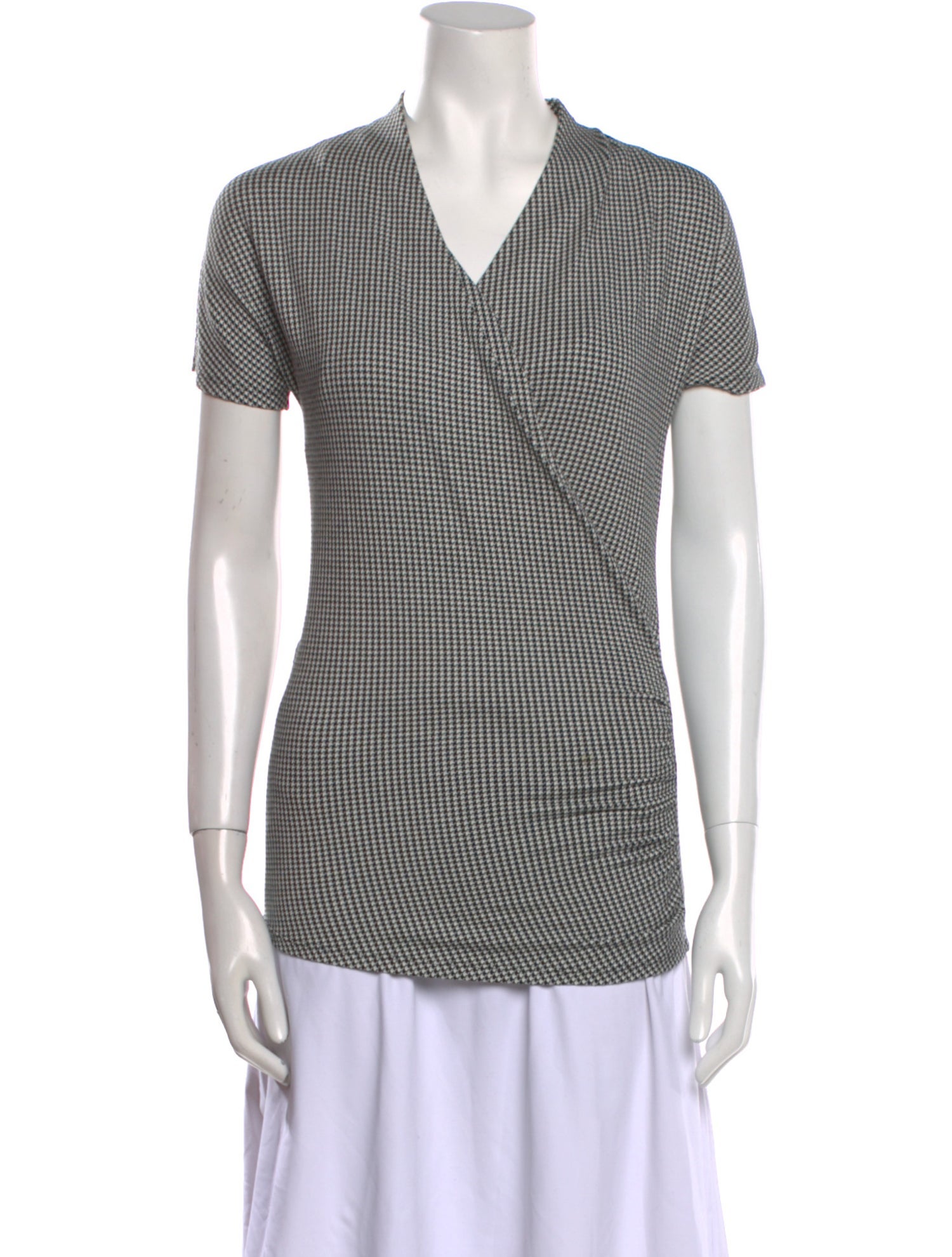 Max Mara Plaid Print V-Neck Top