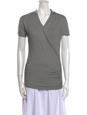 Max Mara Plaid Print V-Neck Top