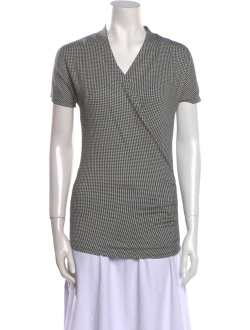 Max Mara Plaid Print V-Neck Top