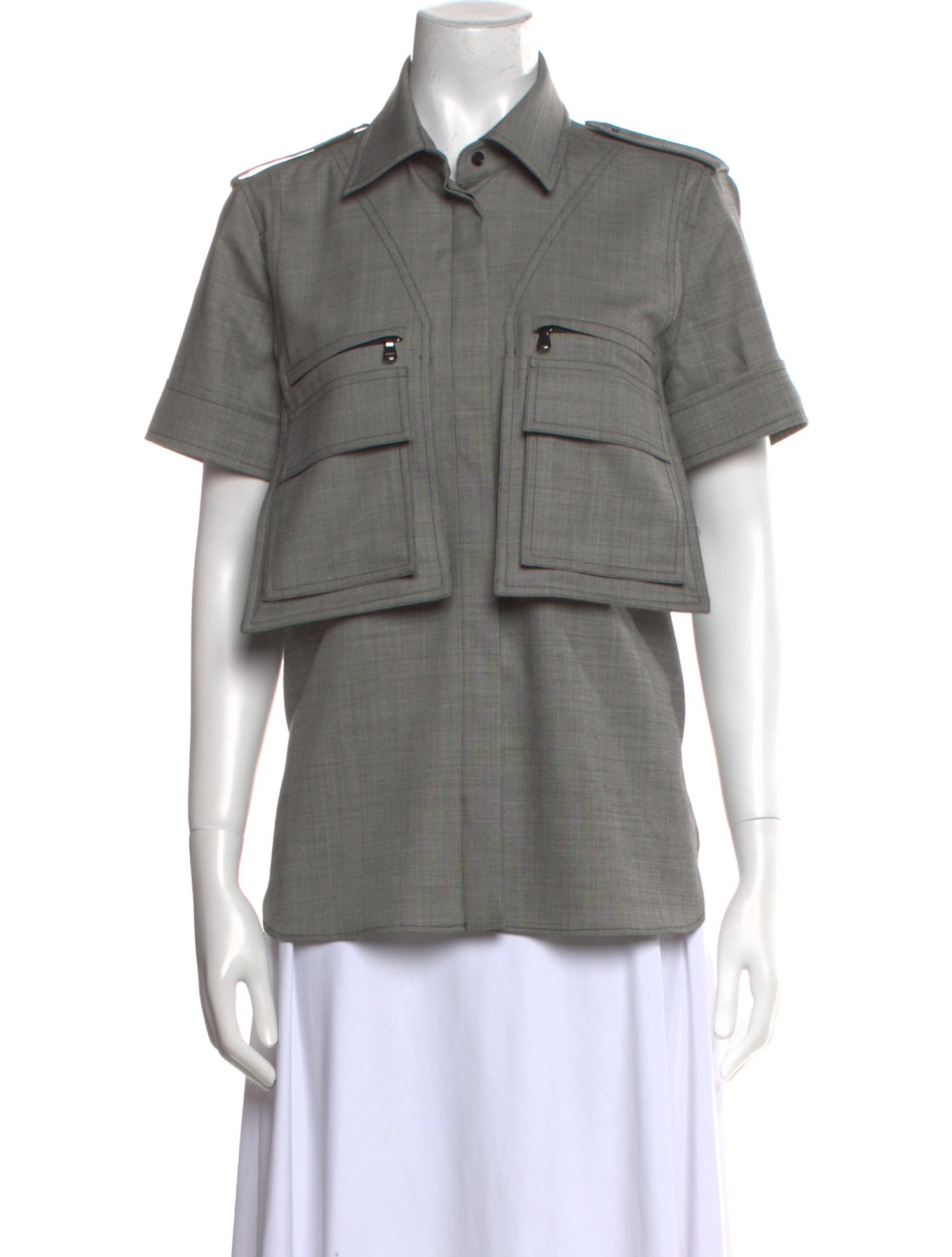 Max Mara Virgin Wool Short Sleeve Button-Up Top w/ Tags