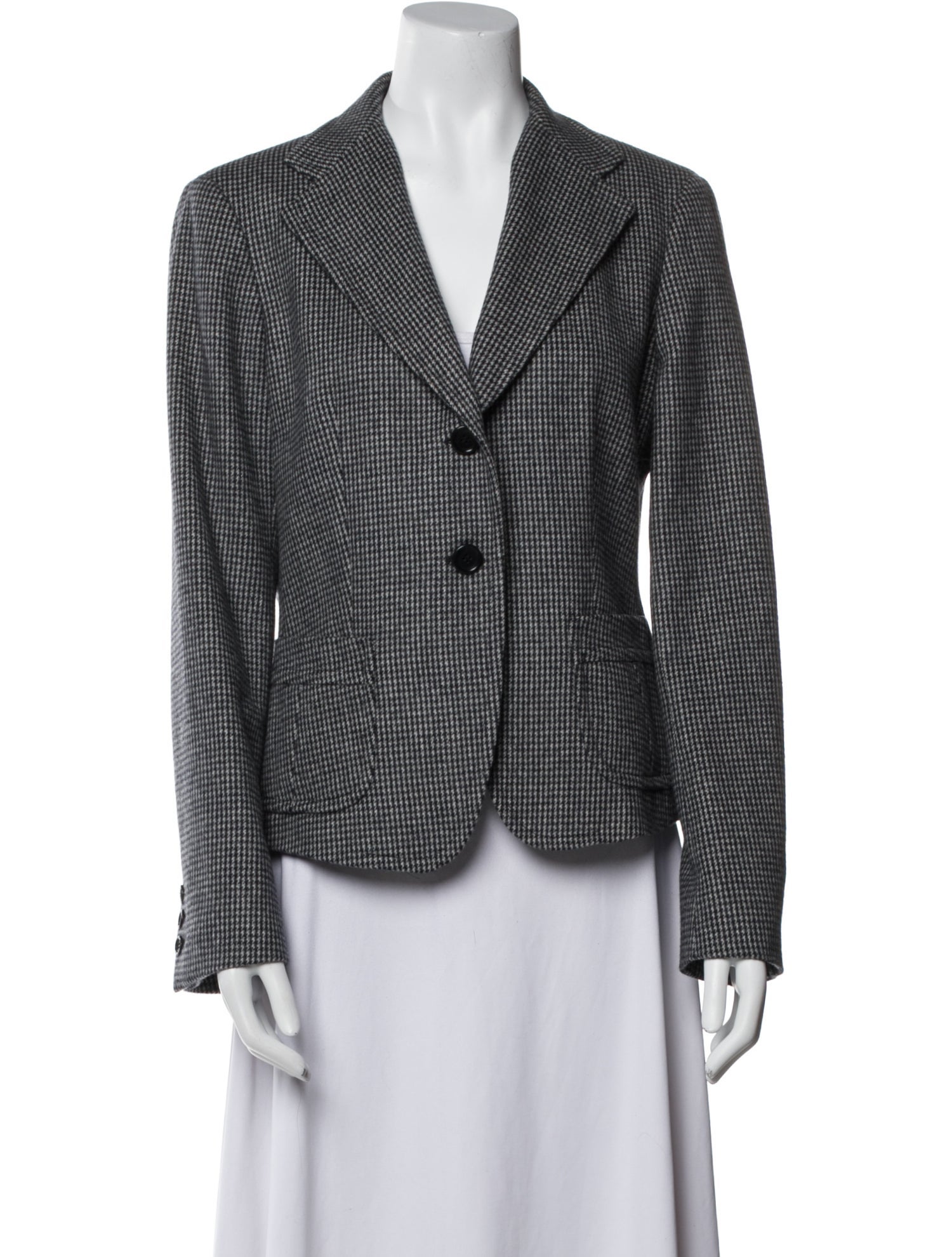 Max Mara Virgin Wool Houndstooth Print Blazer
