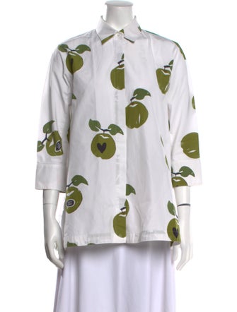 Max Mara Printed Three-Quarter Sleeve Button-Up Top