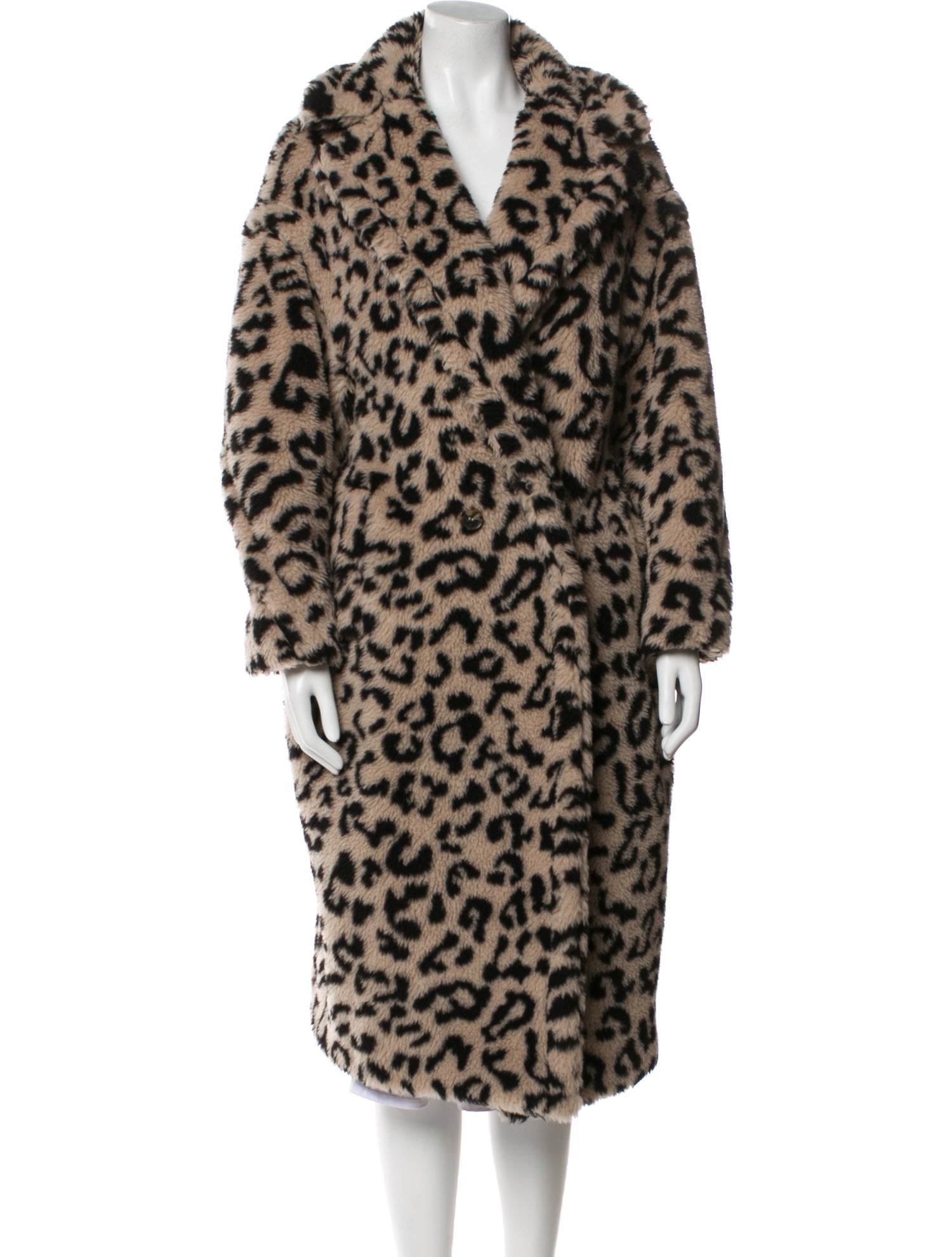 Max Mara Virgin Wool Animal Print Faux Fur Coat