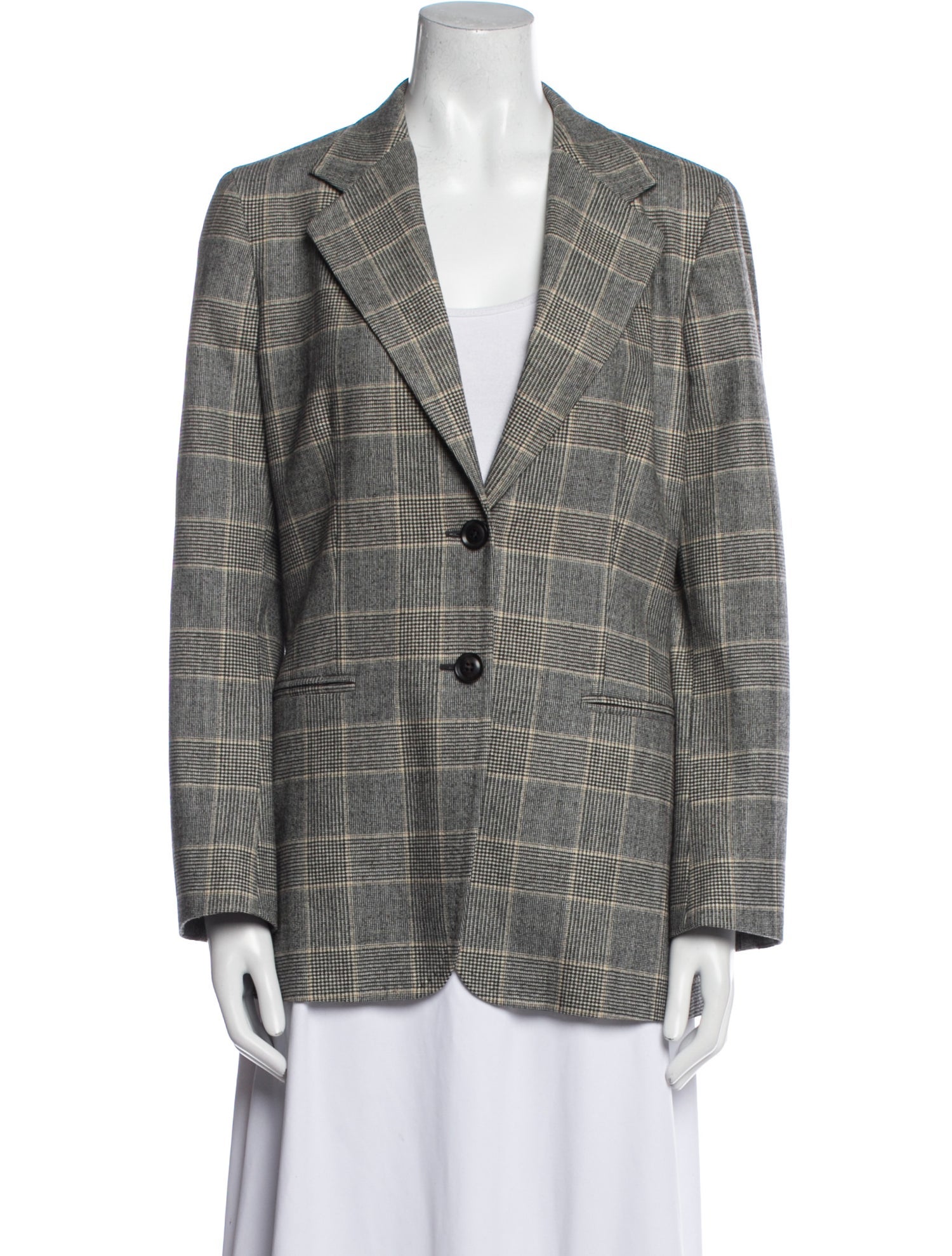 Max Mara Virgin Wool Plaid Print Blazer