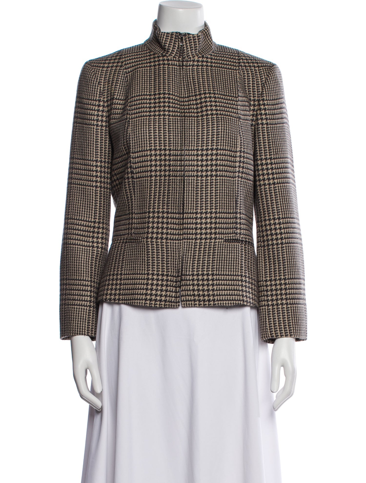 Max Mara Virgin Wool Houndstooth Print Blazer