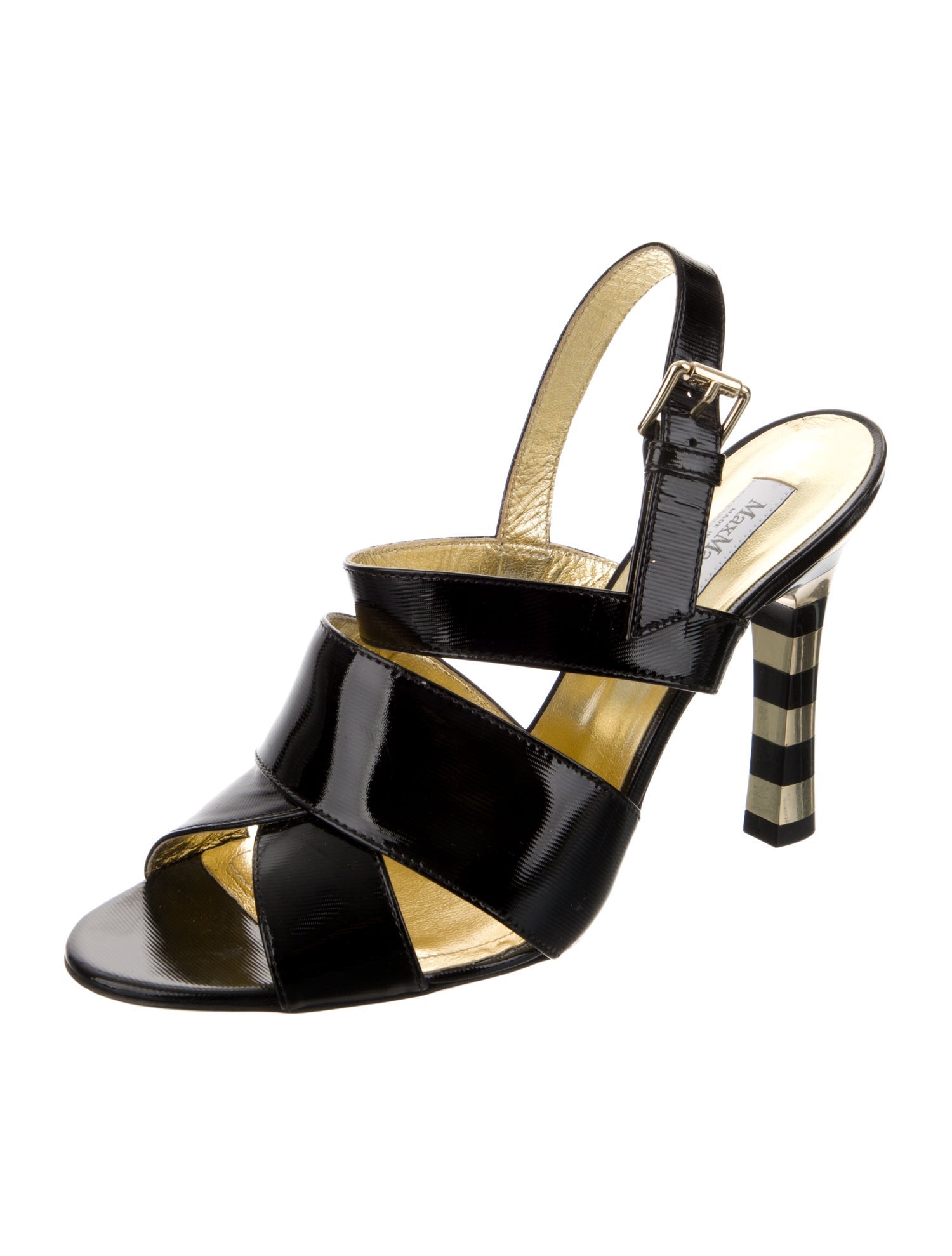 Max Mara Patent Leather Animal Print Slingback Sandals