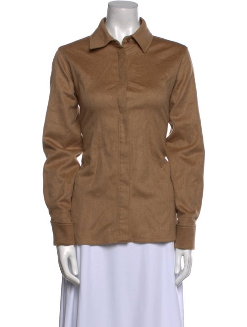 Max Mara Camel Hair Long Sleeve Button-Up Top