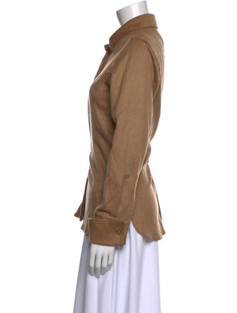 Max Mara Camel Hair Long Sleeve Button-Up Top