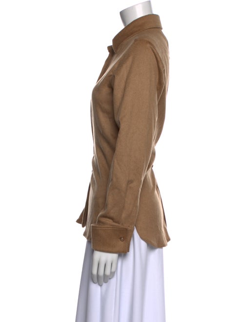 Max Mara Camel Hair Long Sleeve Button-Up Top