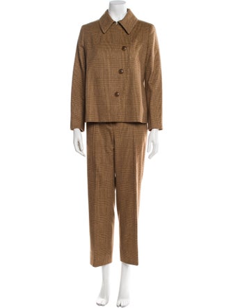 Max Mara Virgin Wool Plaid Print Pant Set