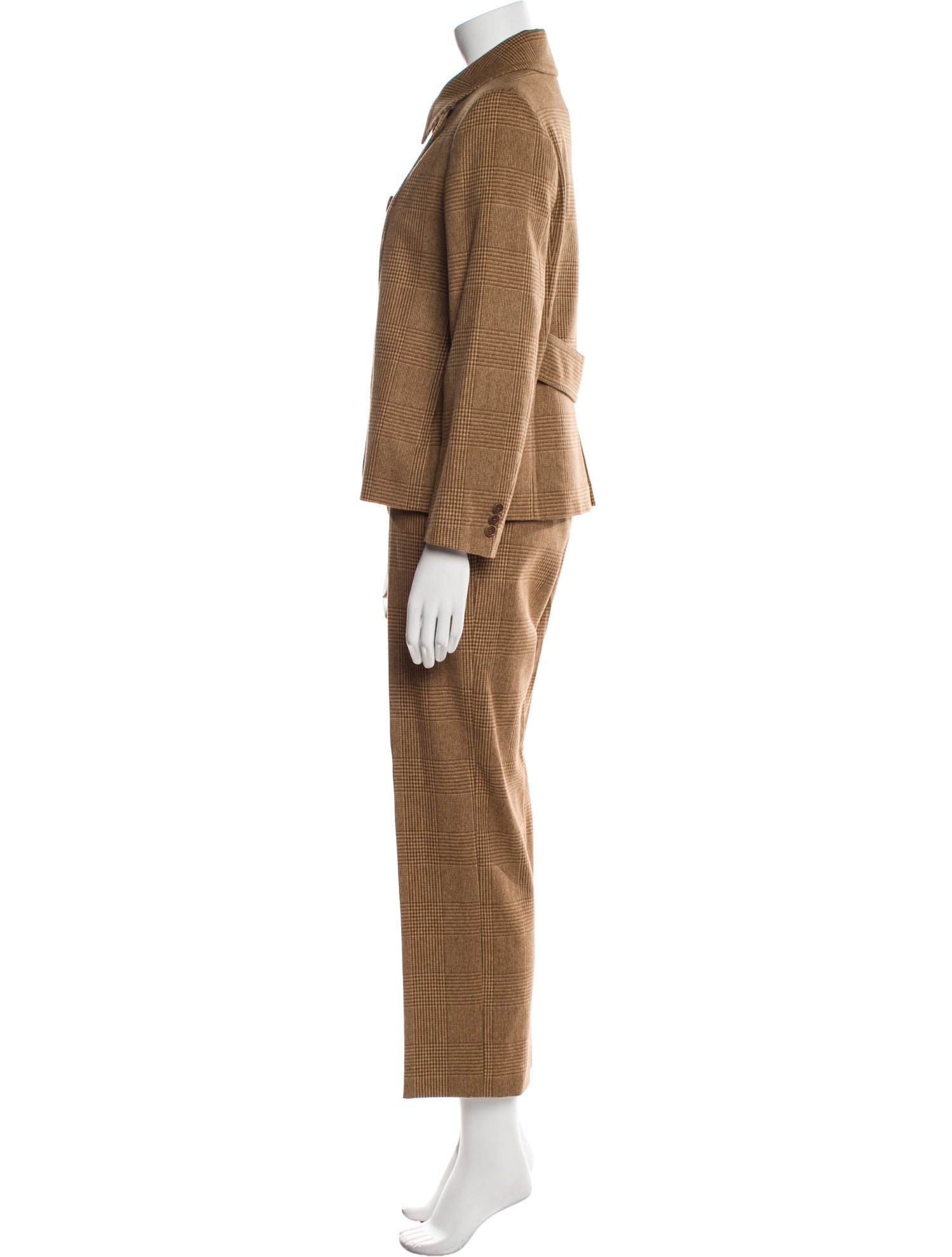 Max Mara Virgin Wool Plaid Print Pant Set