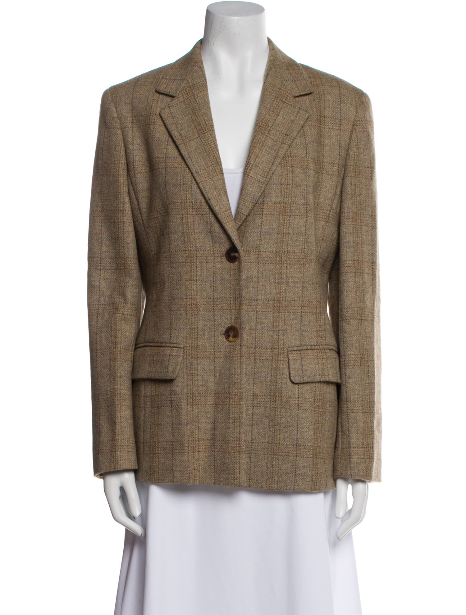 Max Mara Virgin Wool Plaid Print Blazer