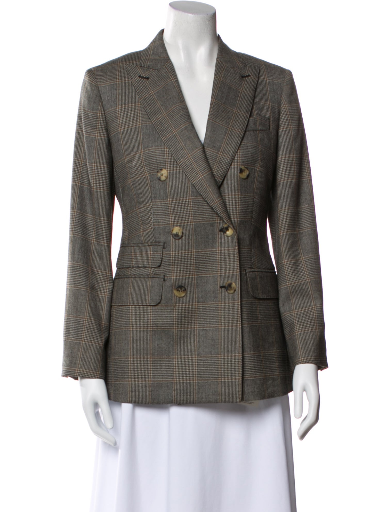 Max Mara Virgin Wool Plaid Print Blazer