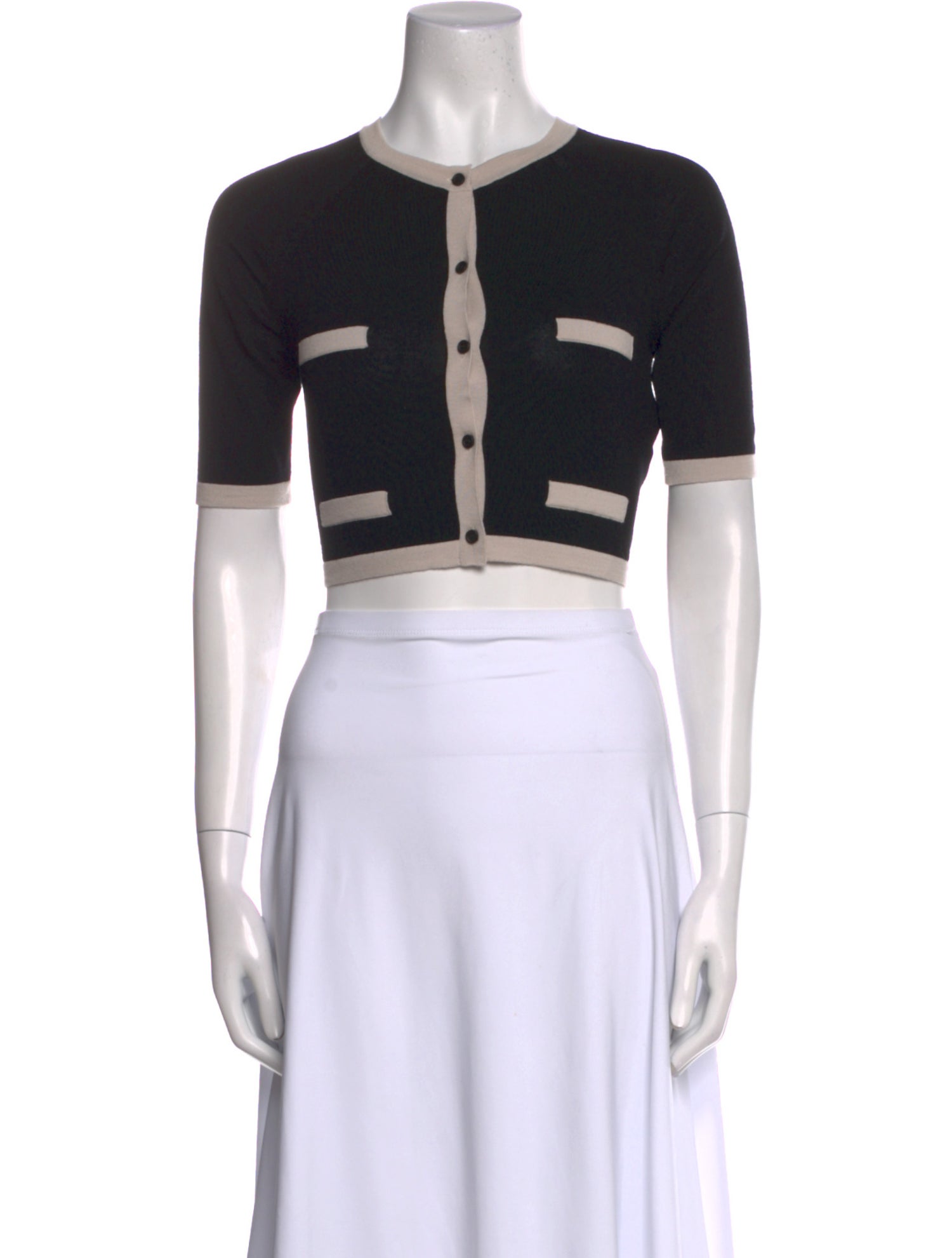 Max Mara Virgin Wool Colorblock Pattern Crop Top