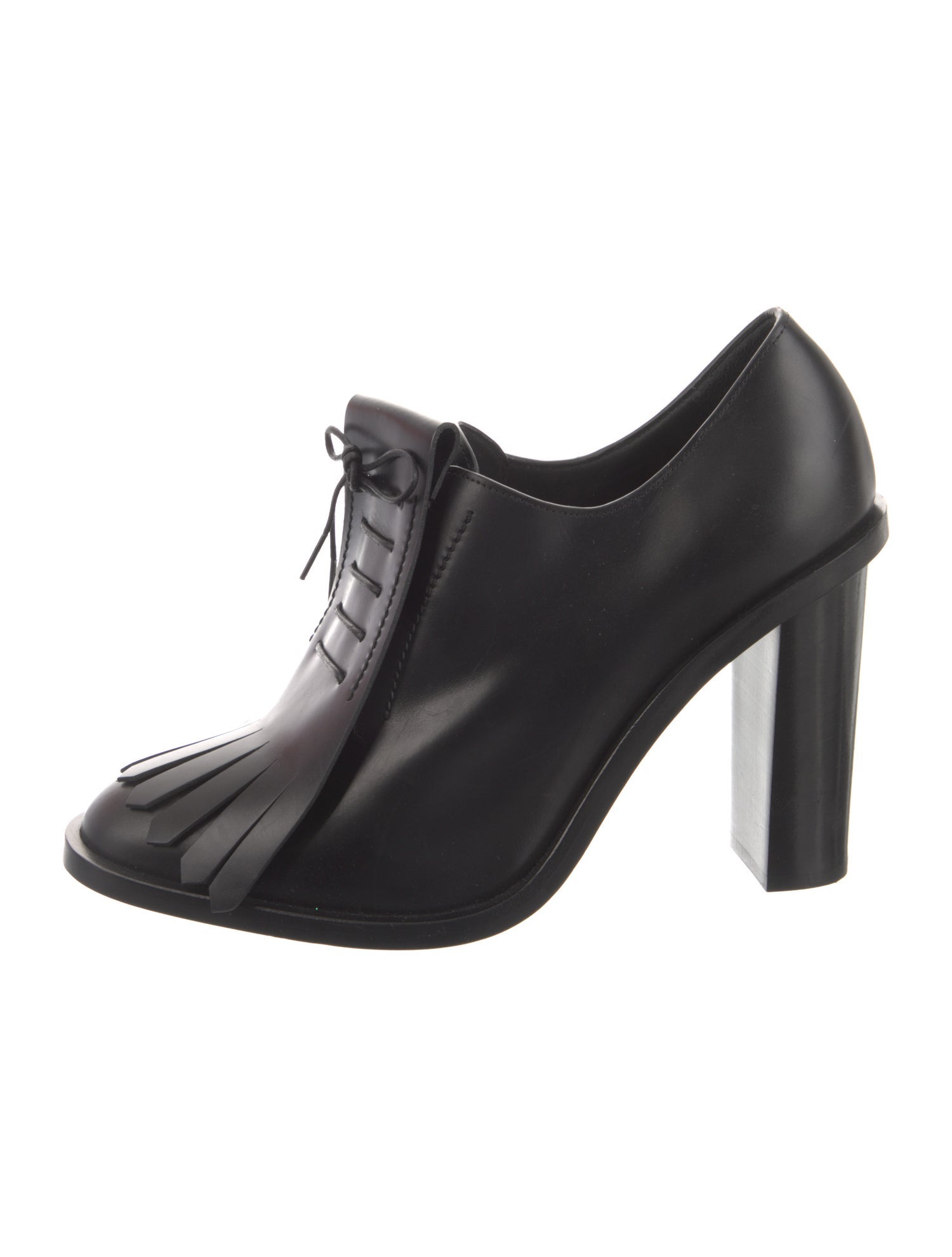 Max Mara Leather Fringe Trim Accent Lace-Up Boots