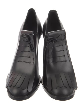 Max Mara Leather Fringe Trim Accent Lace-Up Boots