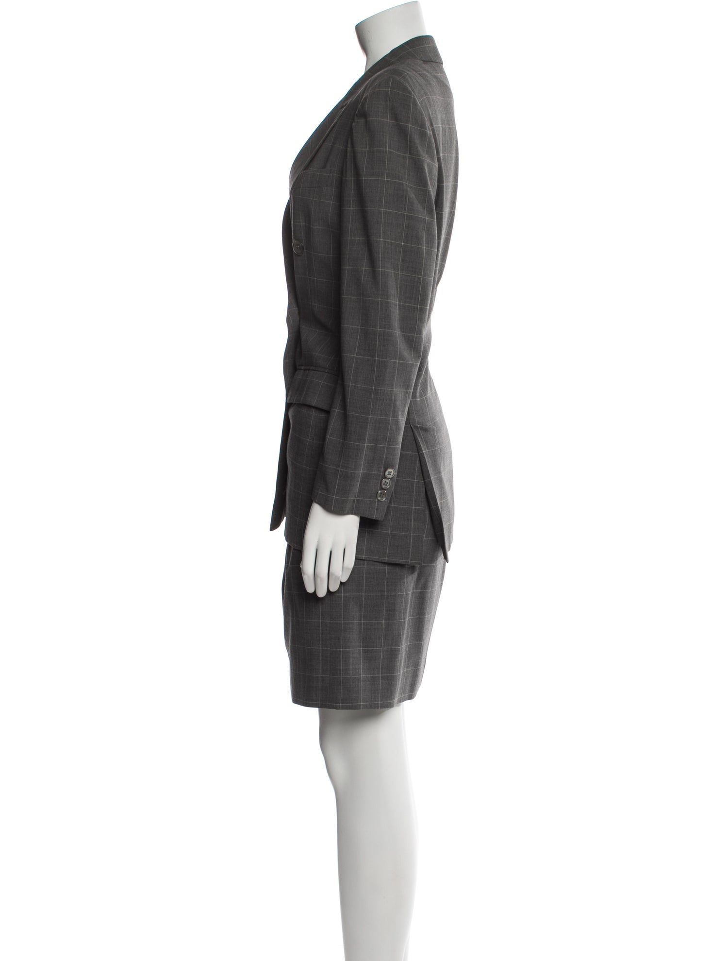 Max Mara Virgin Wool Plaid Print Skirt Suit