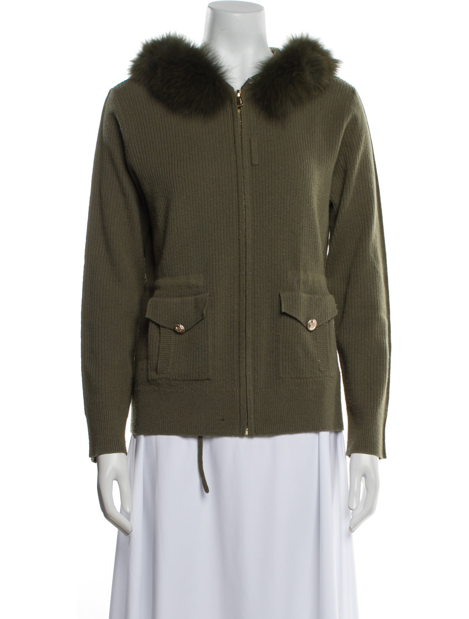 Max Mara Merino Wool Striped Fur Jacket