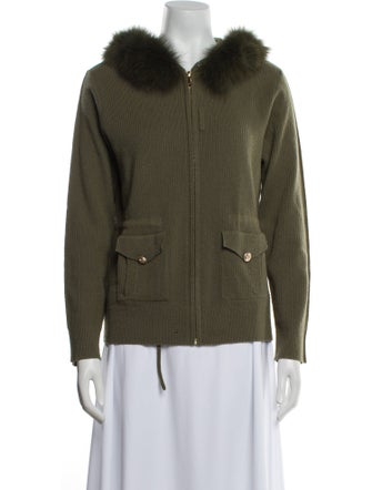 Max Mara Merino Wool Striped Fur Jacket