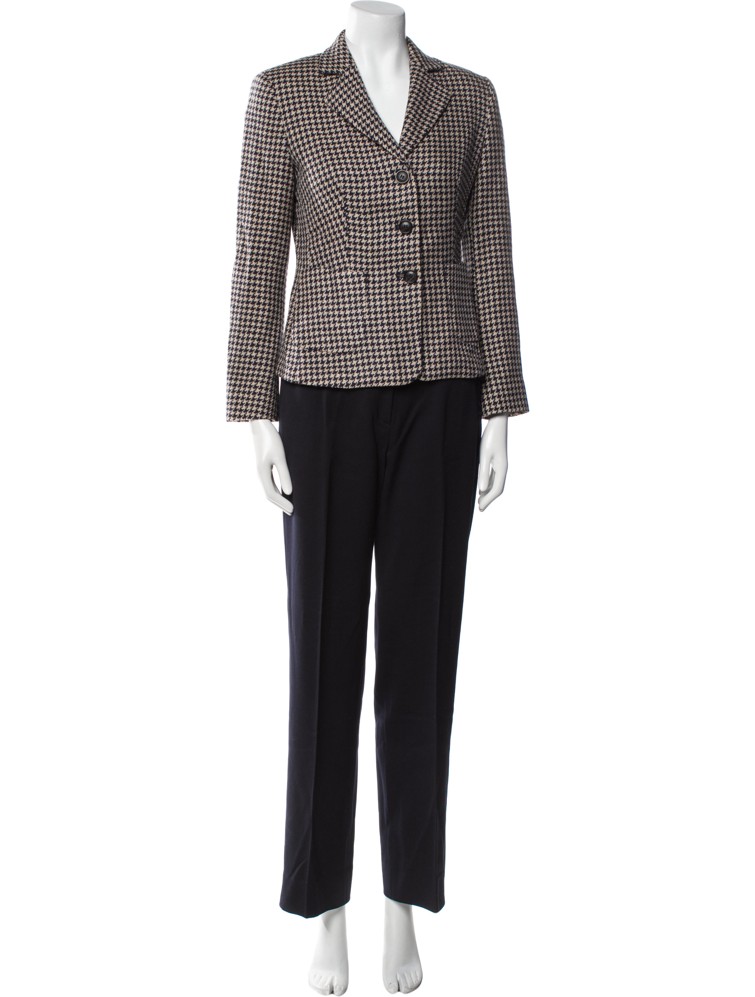 Max Mara Virgin Wool Houndstooth Print Pantsuit