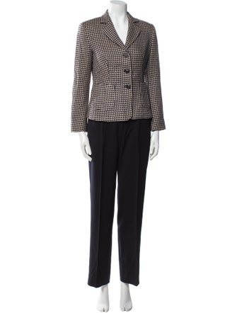 Max Mara Virgin Wool Houndstooth Print Pantsuit