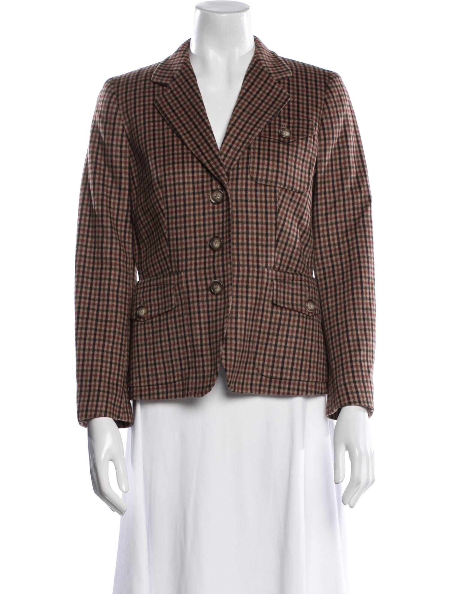 Max Mara Virgin Wool Plaid Print Blazer