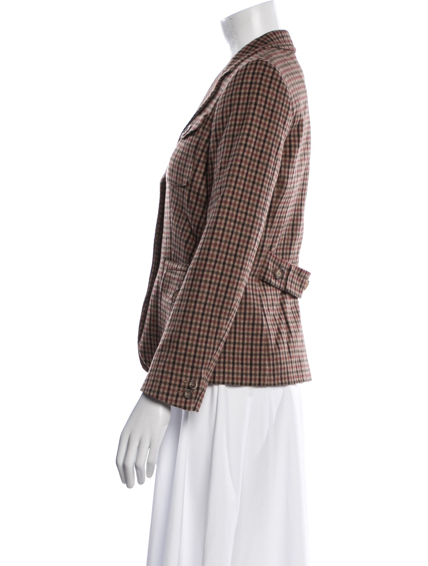 Max Mara Virgin Wool Plaid Print Blazer