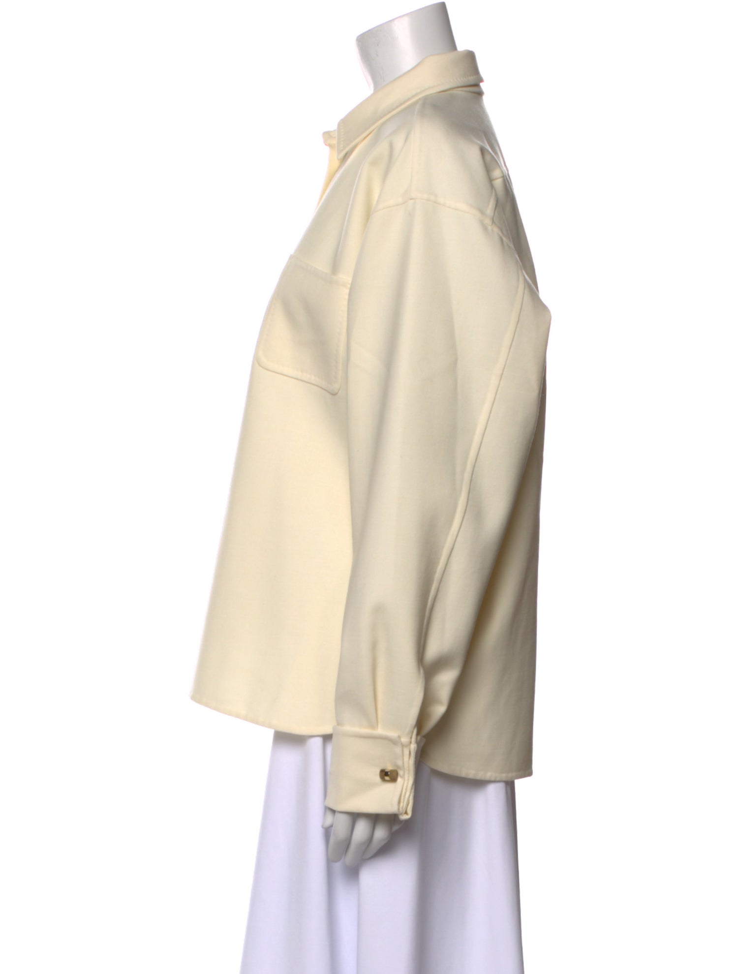 Max Mara Virgin Wool Long Sleeve Button-Up Top