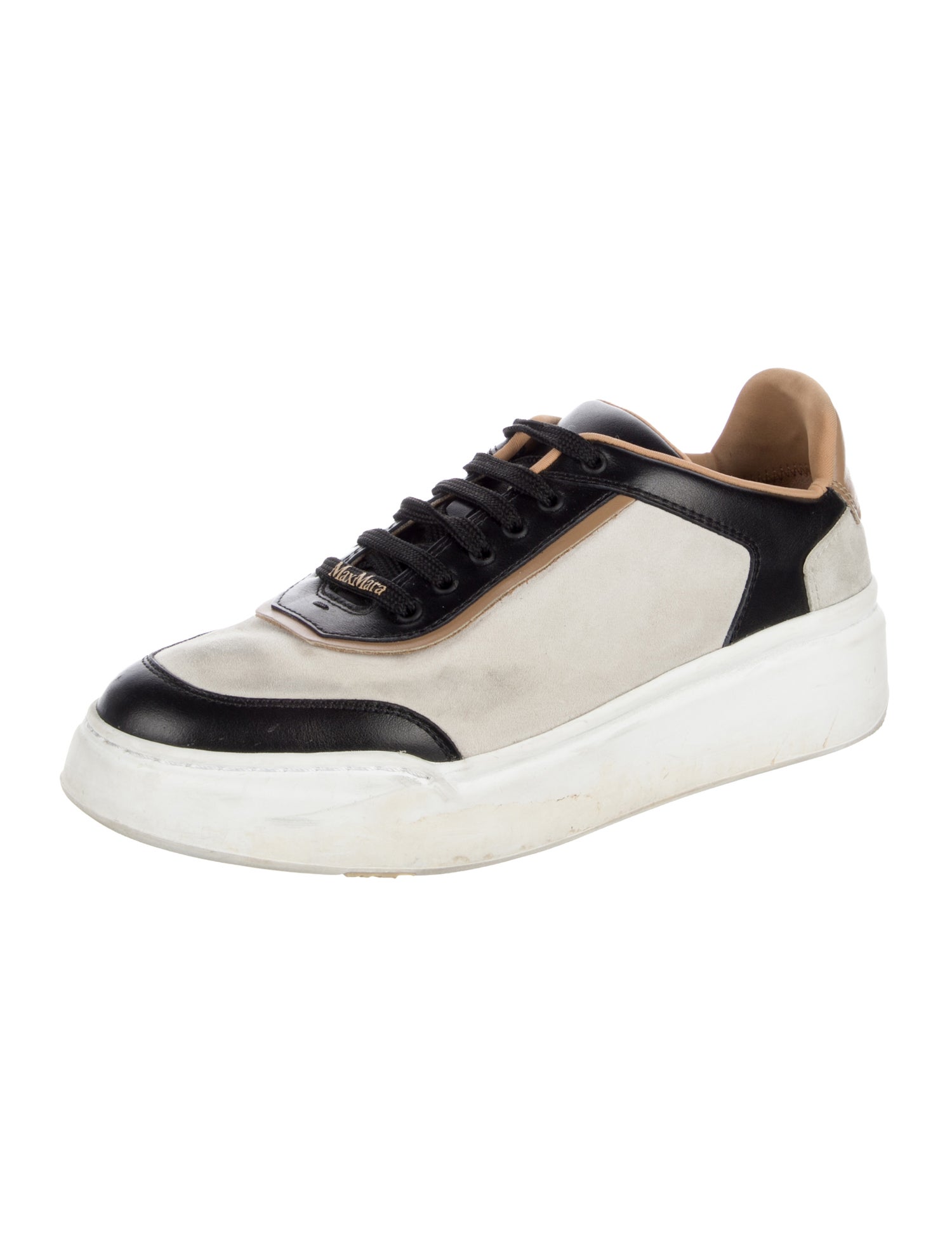 Max Mara Suede Colorblock Pattern Sneakers