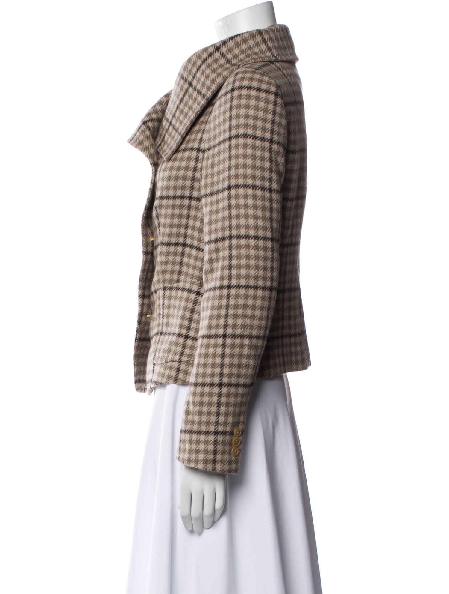 Max Mara Virgin Wool Plaid Print Blazer