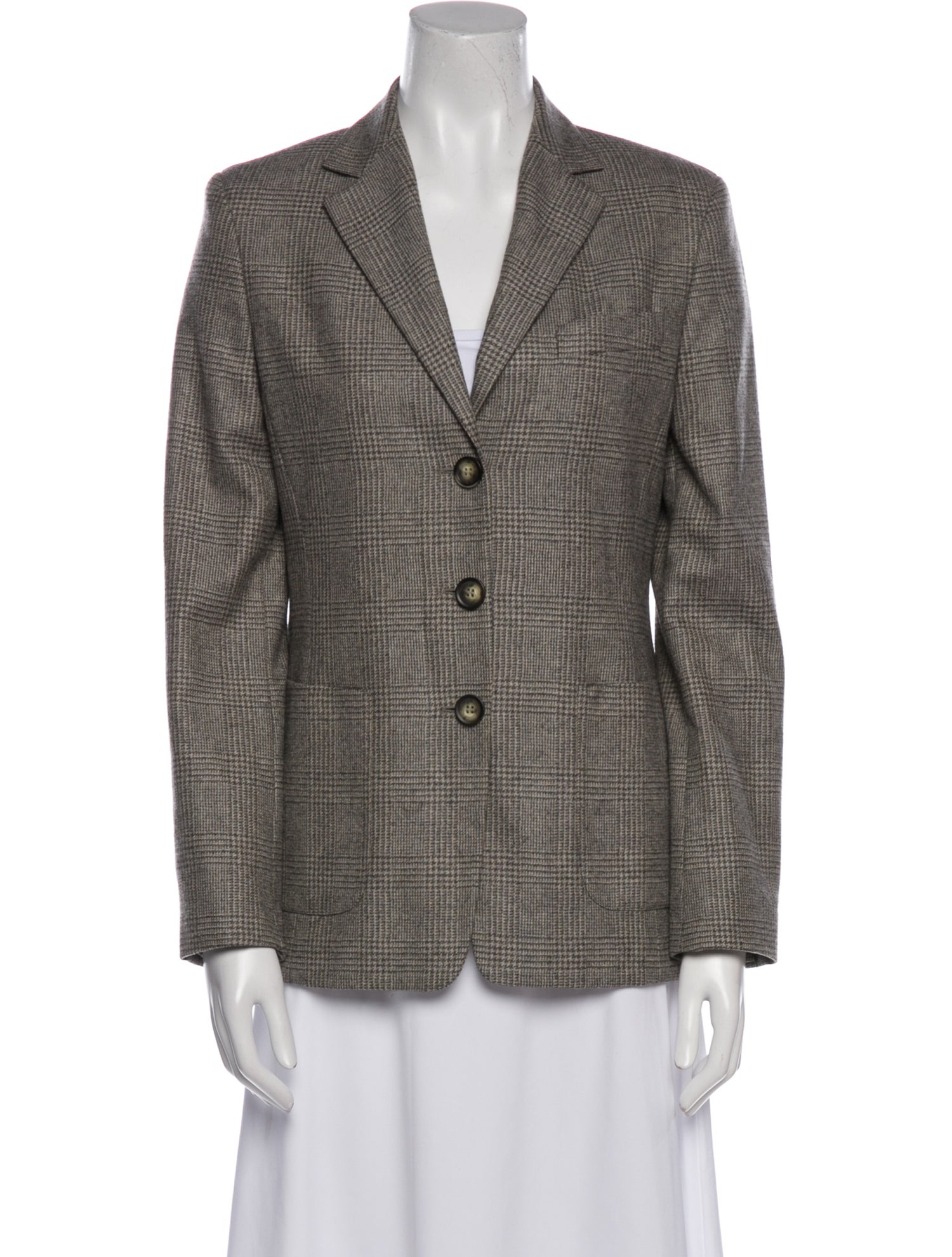 Max Mara Virgin Wool Plaid Print Blazer