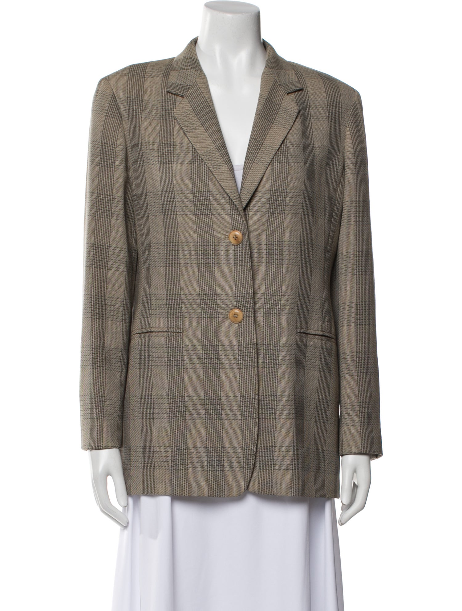 Max Mara Virgin Wool Plaid Print Blazer