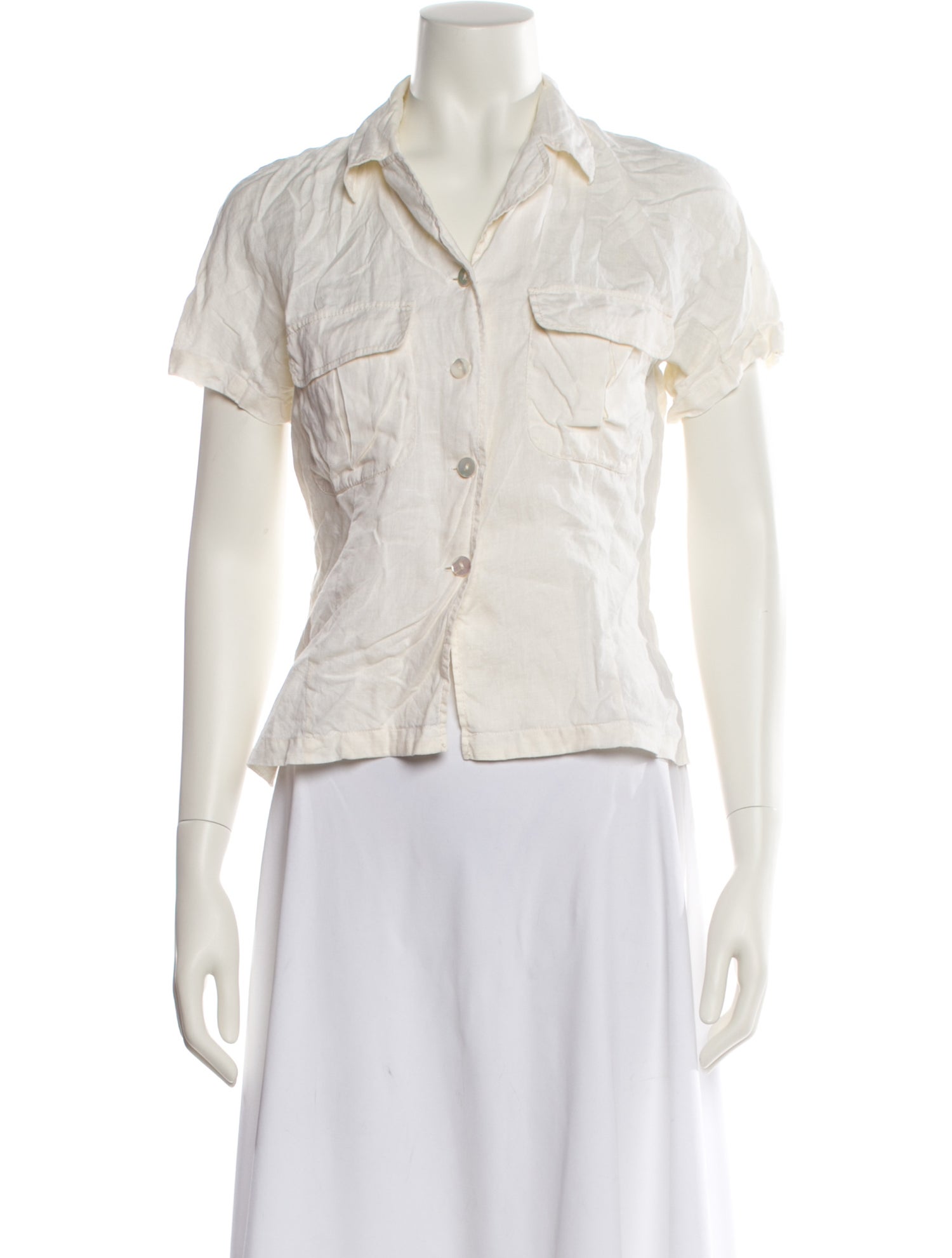Max Mara Linen Short Sleeve Button-Up Top