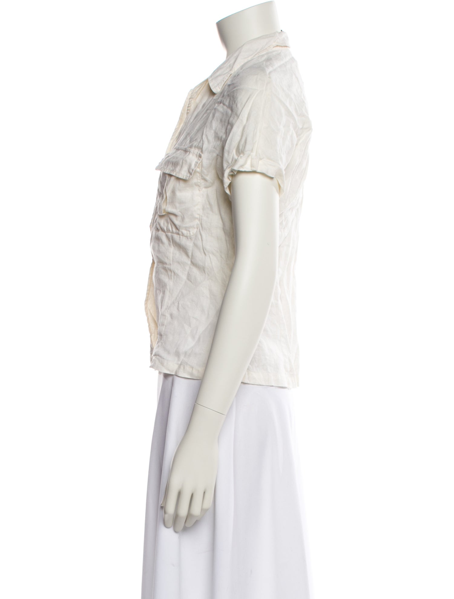Max Mara Linen Short Sleeve Button-Up Top