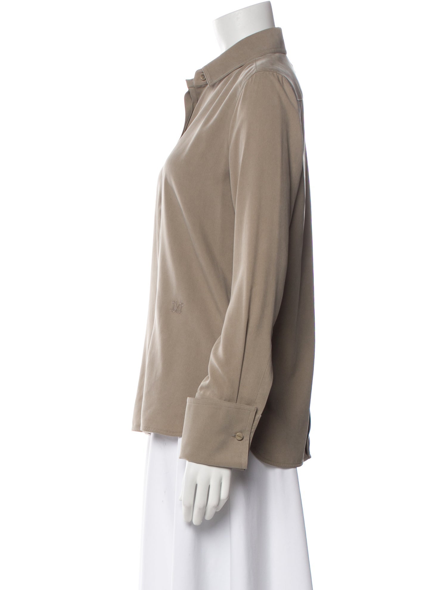 Max Mara Silk Long Sleeve Button-Up Top