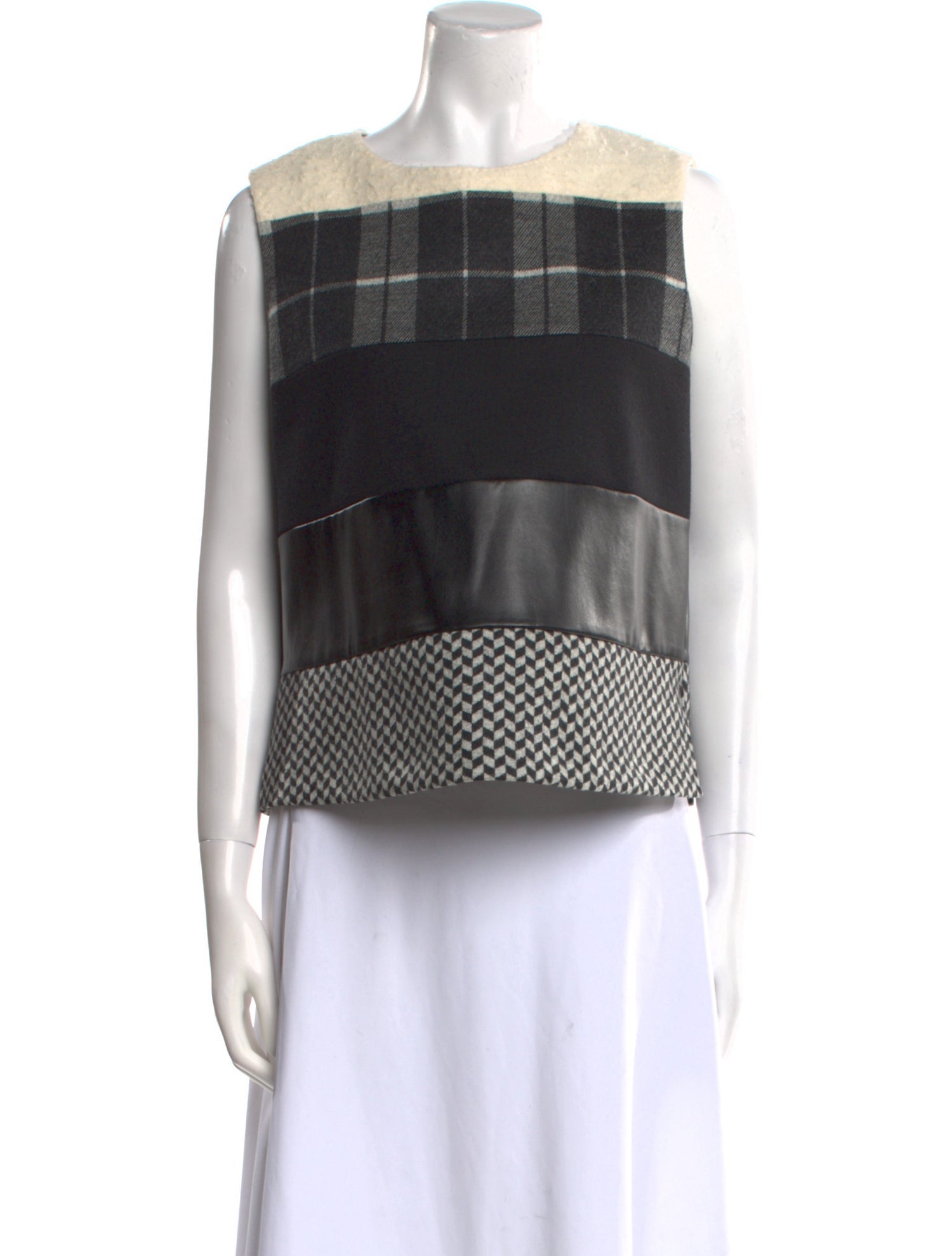 Max Mara Virgin Wool Plaid Print Top w/ Tags