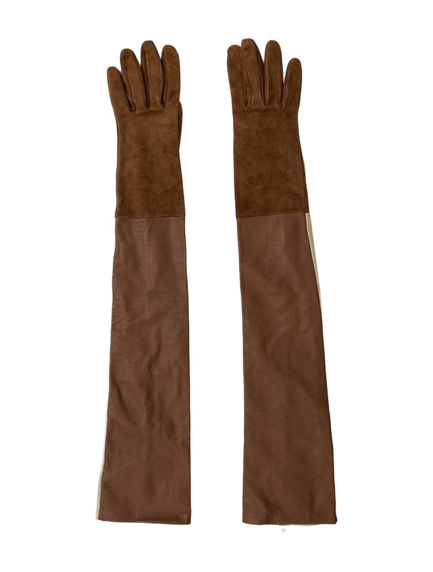 Max Mara Suede Long Gloves With Leather Embellishment