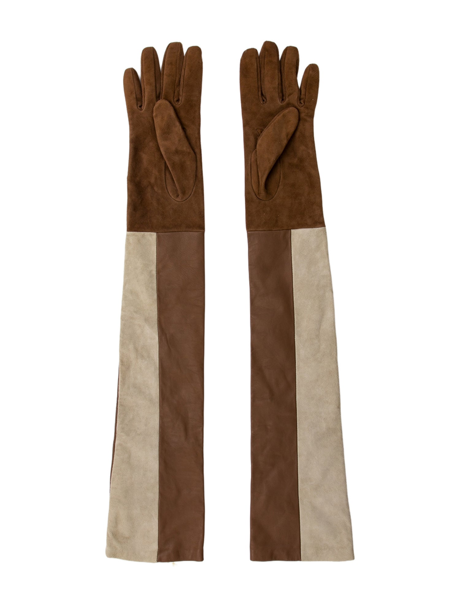 Max Mara Suede Long Gloves With Leather Embellishment