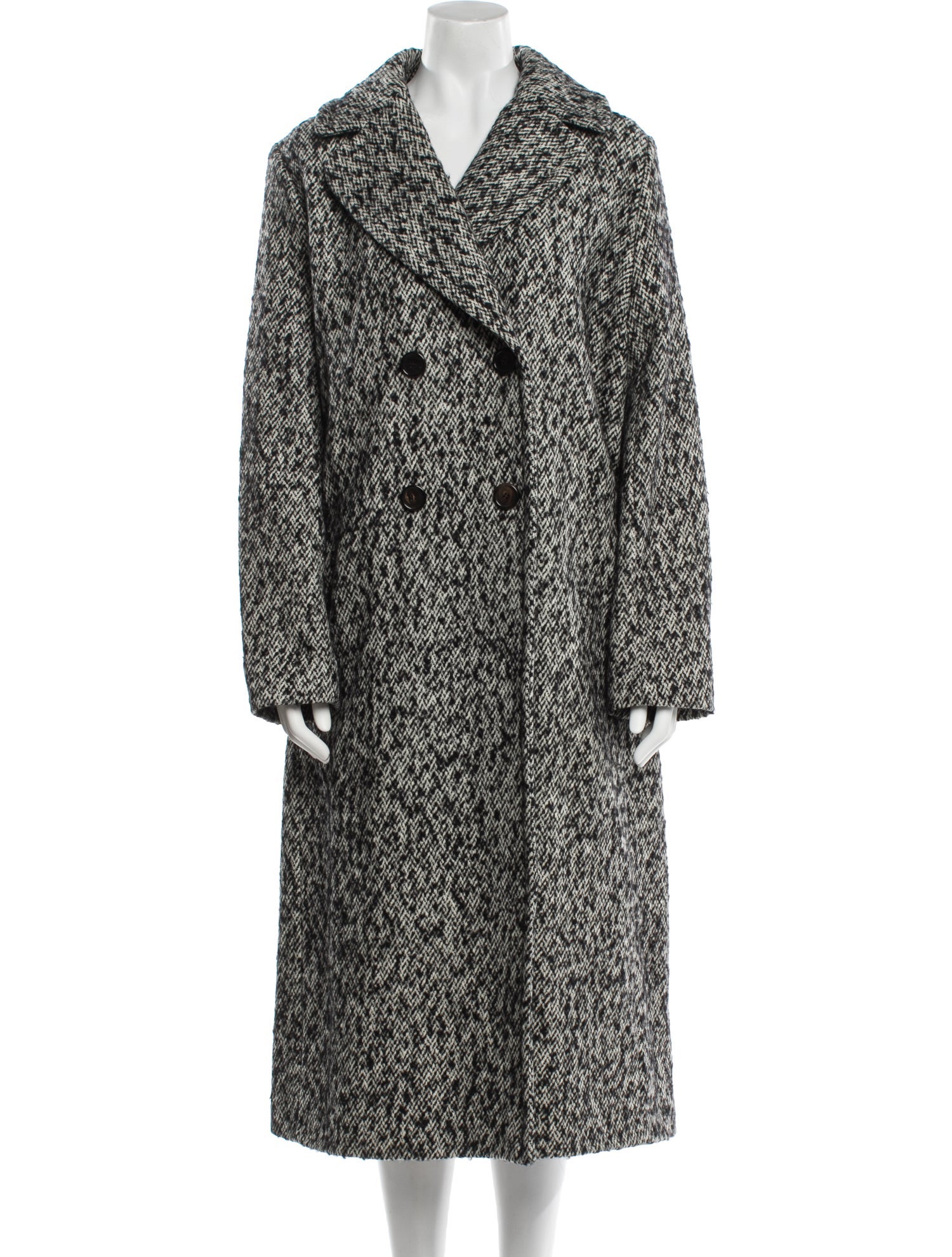 Max Mara Virgin Wool Tweed Pattern Faux Fur Coat