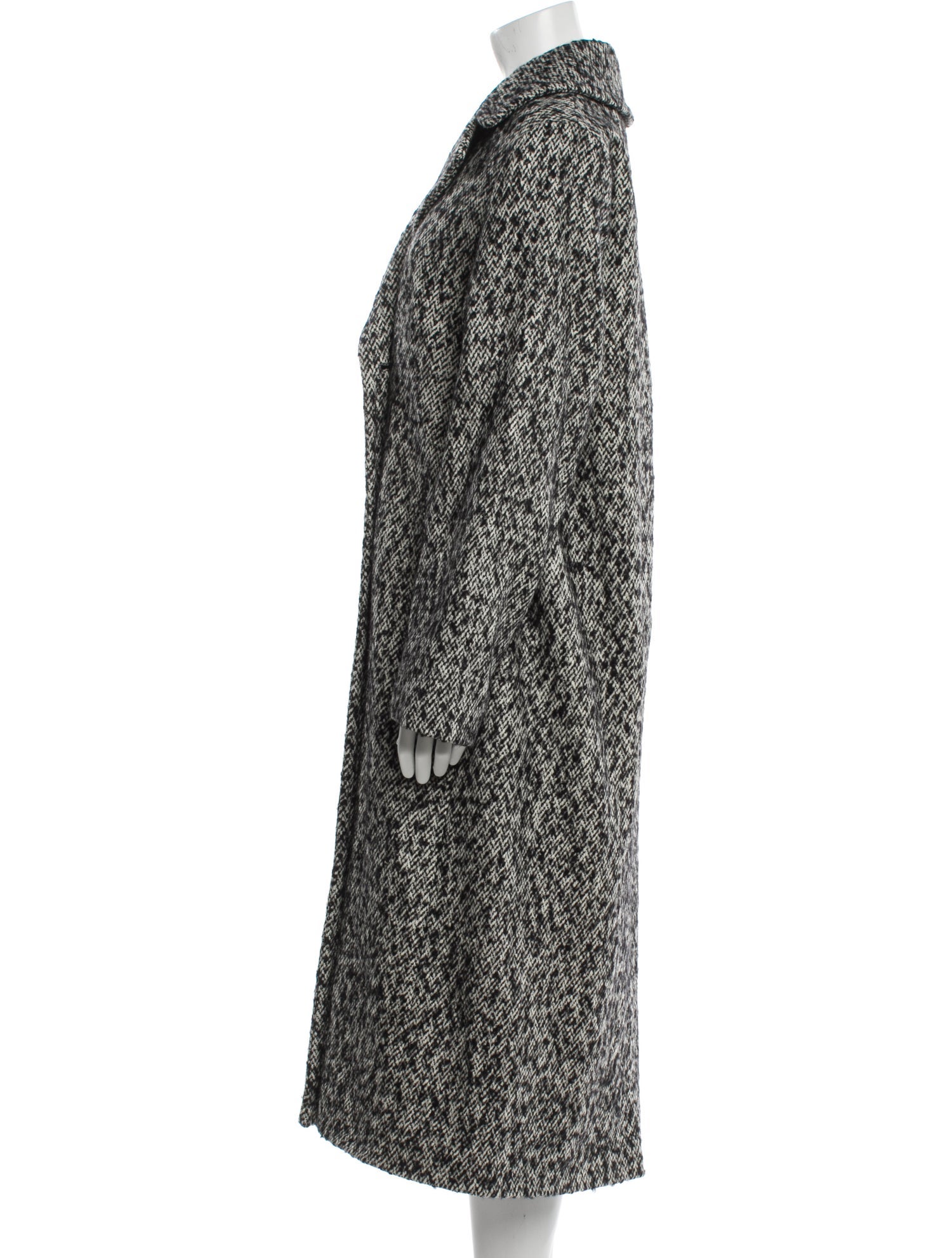 Max Mara Virgin Wool Tweed Pattern Faux Fur Coat