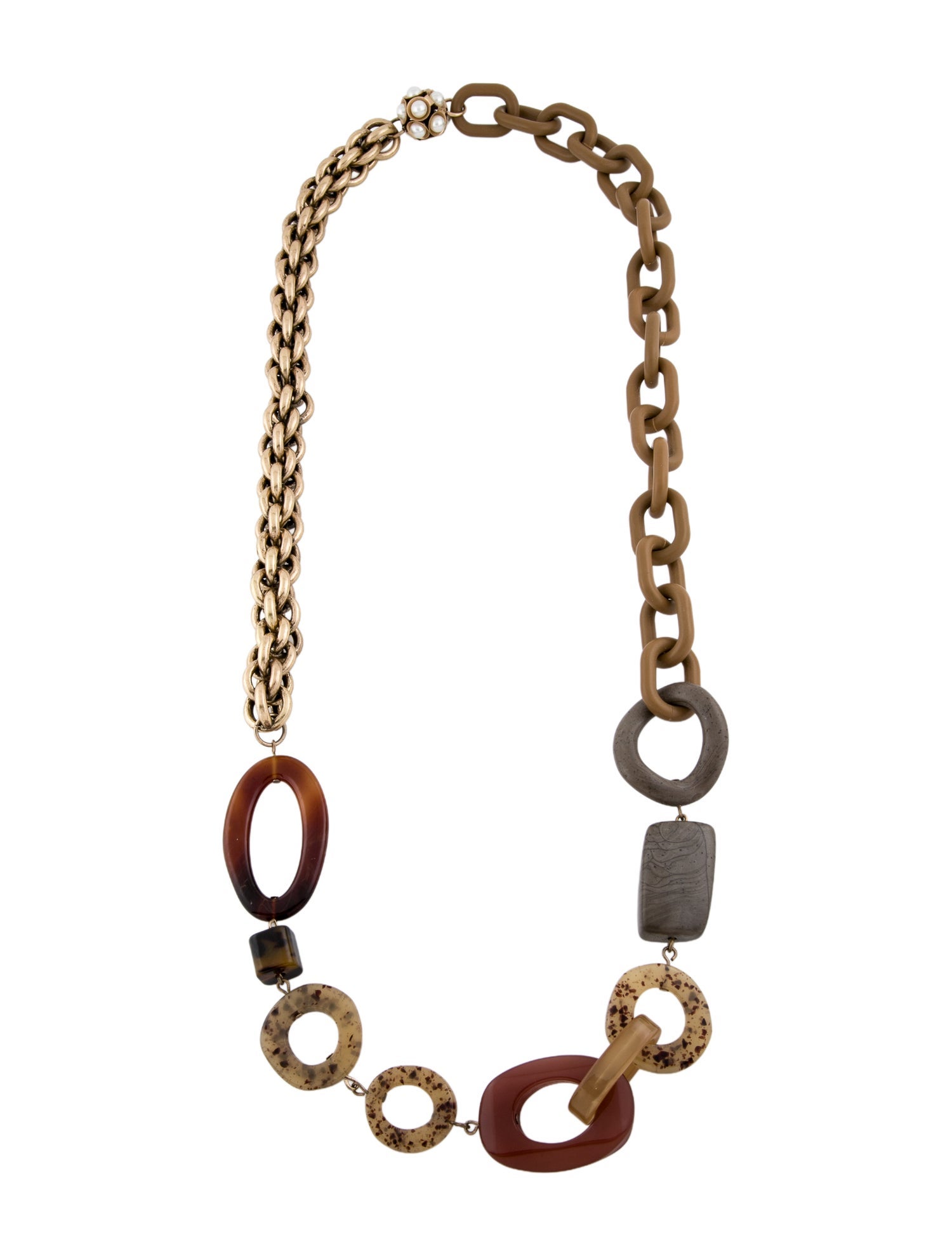 Max Mara Faux Pearl & Resin Comune Contrast Link Chain Necklace